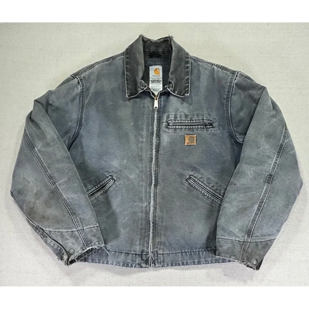Vintage Carhartt J97 PTL Detroit Jacket Petrol Blue HONEY COMB Distressed Large